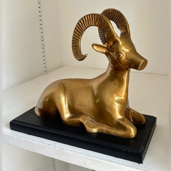 Vintage Midcentury Brass Big Horn Ram Gazelle Antelope Statue Sculpture - Picture 2 of 13